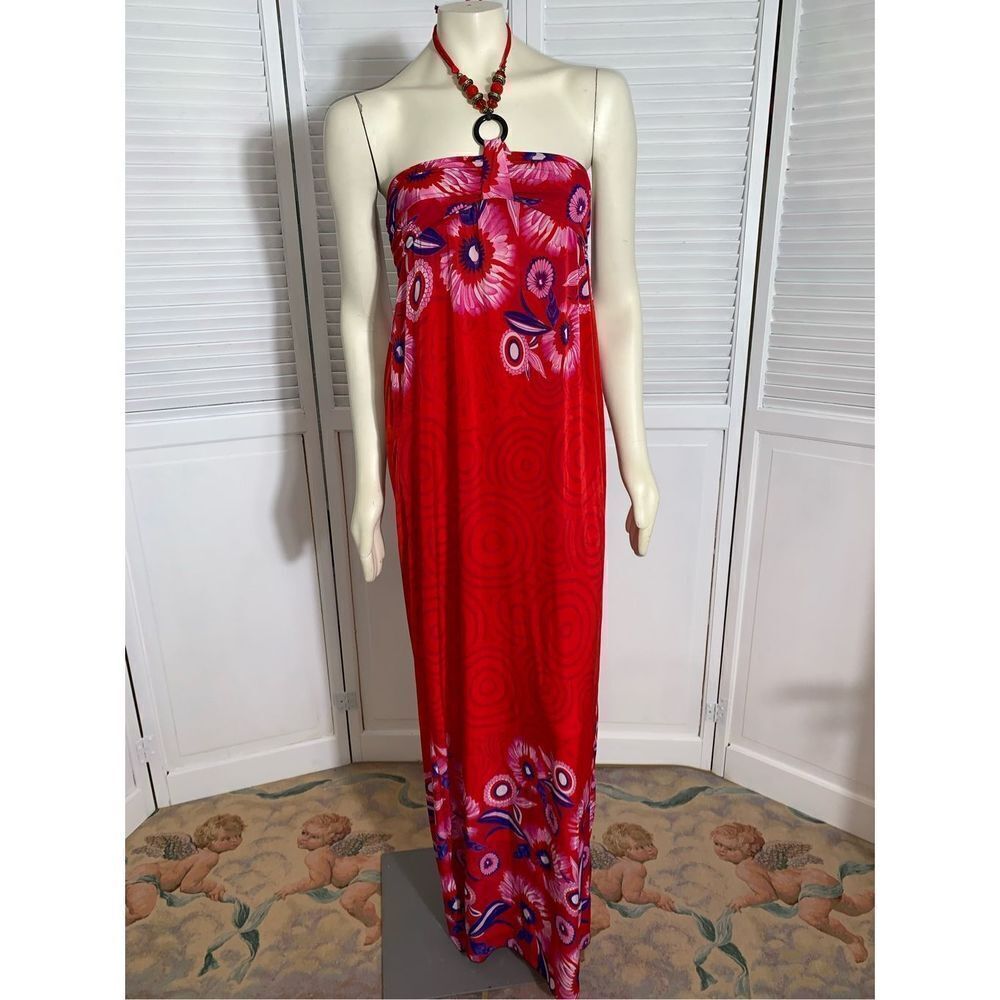 Y2K Bright Floral Halter Top Maxi Dress Medium